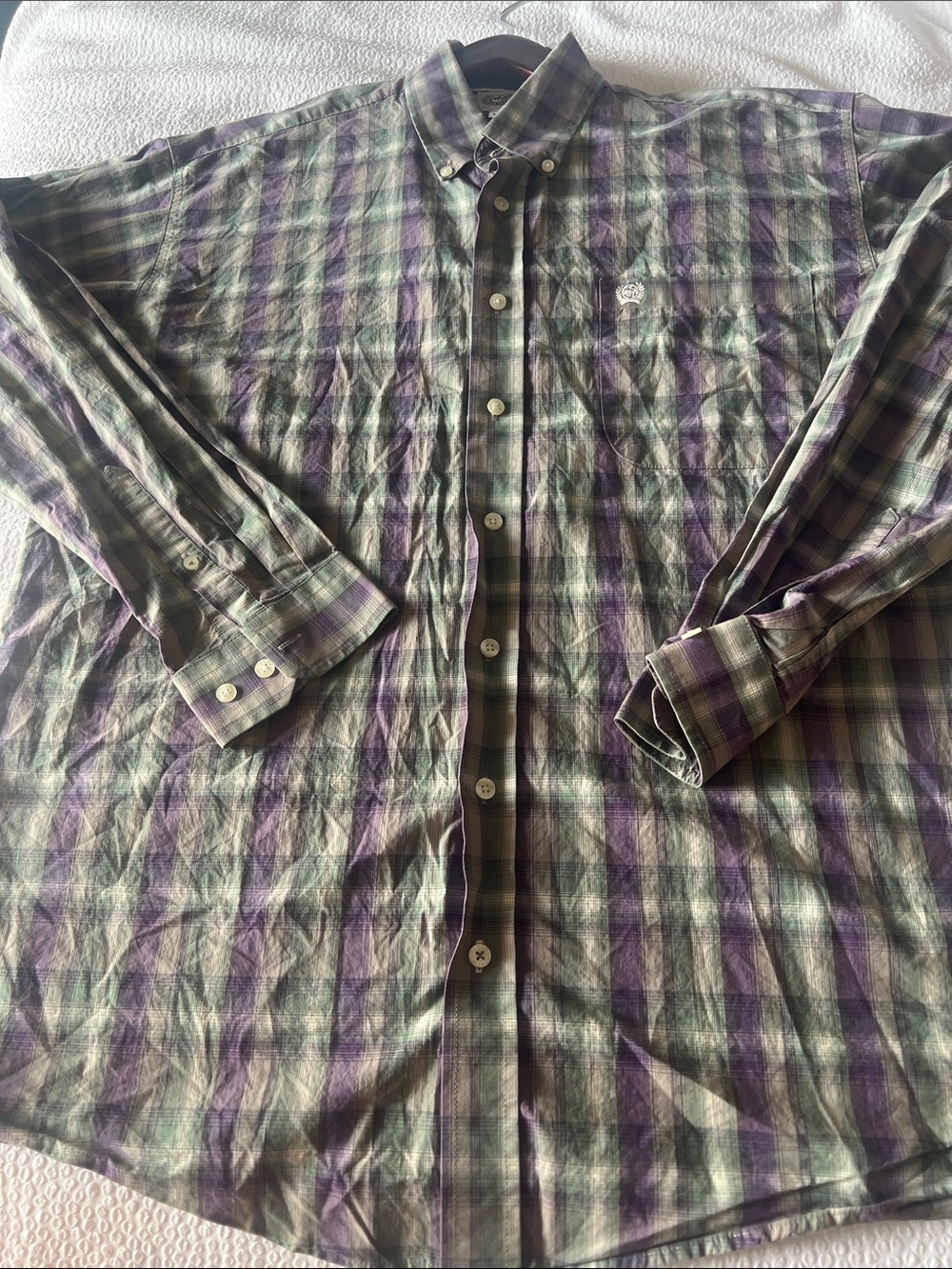 Cinch Green and Purple Plaid Long-Sleeve Button-Down Shirt
